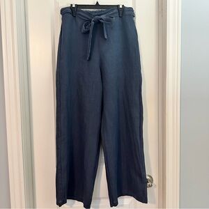 Wide Leg Tie-Waist Pants in Navy Blue